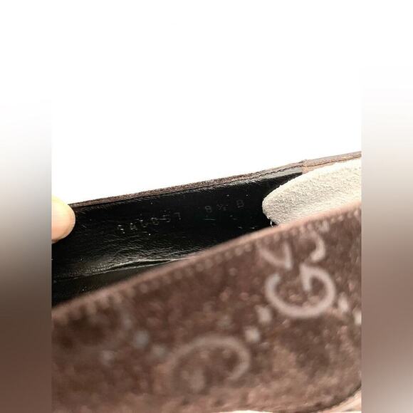 Gucci Horsebit Web Stripe GG Pump Size 8.5 Brown Suede Pointed Toe Kitten Heel - Picture 8 of 10